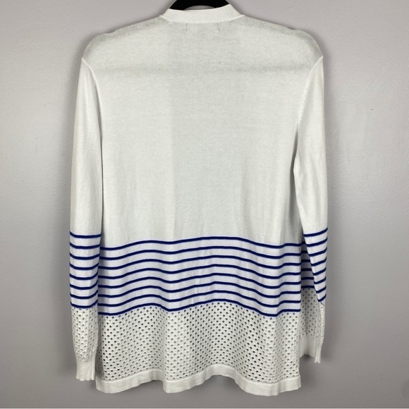 89th & Madison Open Front Rayon Blend Striped Cardigan Large White - Picture 6 of 11